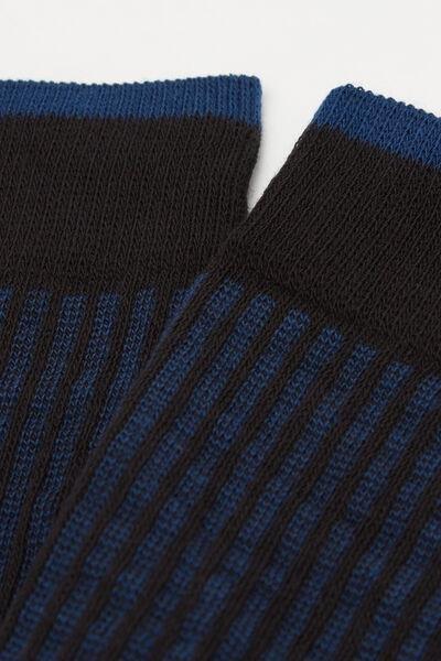 Black Ribbed Patterned Cotton Socks, 5501_552D, large image number 0