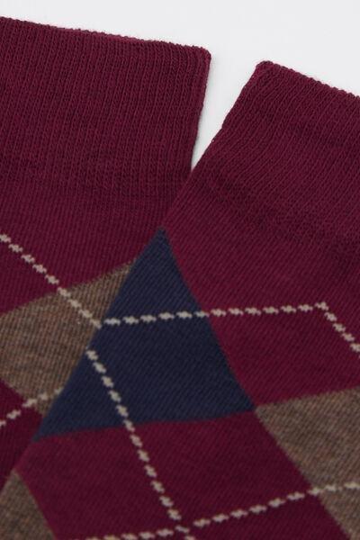 Red Argyle Patterned Cotton Socks, 5501_554D, medium