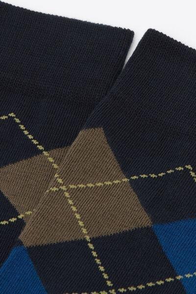 Navy Argyle Patterned Cotton Socks, 5501_555D, medium
