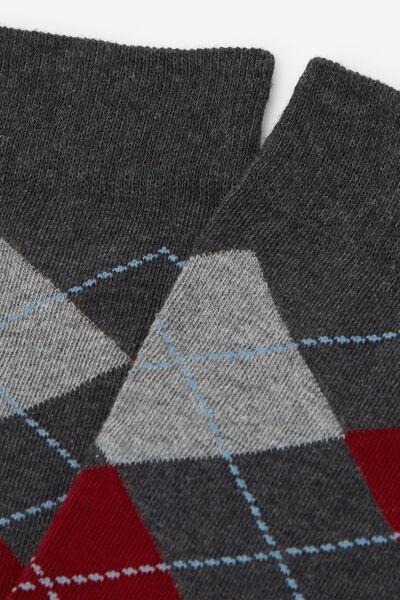 Grey Argyle Patterned Cotton Socks, 5501_556D, large image number 0