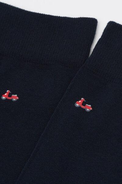 Navy Motorbike Print Cotton Socks, 5501_563D, medium