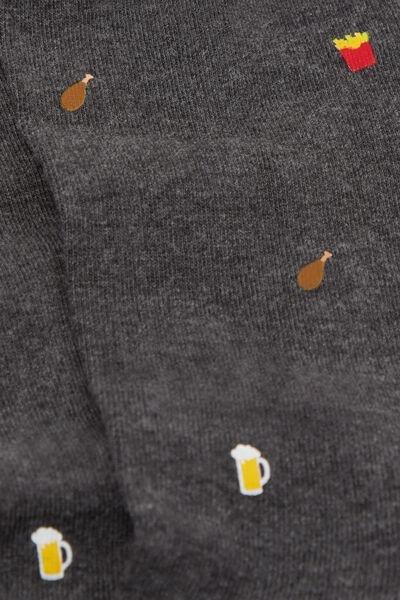 Grey Beer Print Cotton Socks, 5501_567D, medium