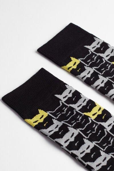 Black Short Digital Batman Print Socks, Men - One-Size, , large image number 1