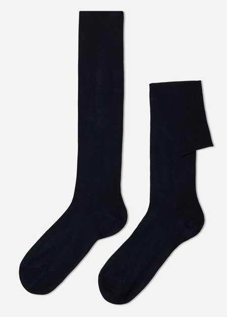 Blue Cashmere Long Socks, , large image number 0