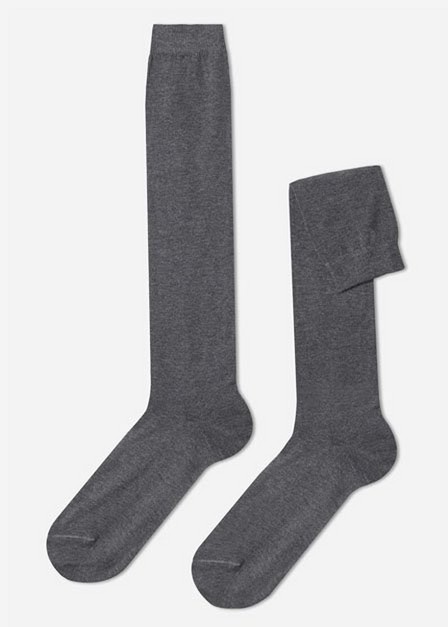 Calzedonia - Mid Grey Long Warm Cotton Socks, Men