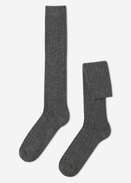 Calzedonia - Grey Long Ribbed Socks With Wool And Cashmere, Men