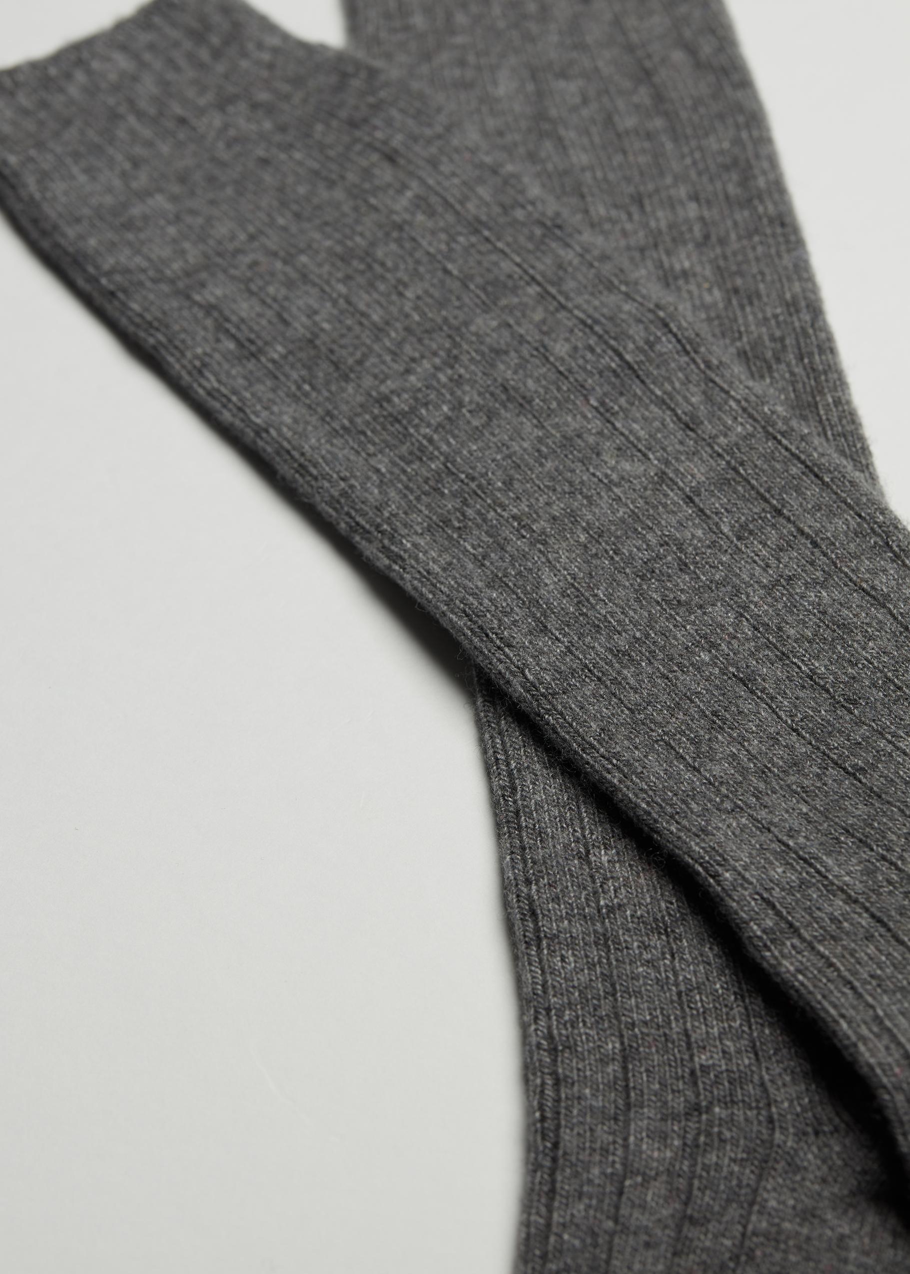 Grey Long Ribbed Socks With Wool And Cashmere, Men, Mid Grey Blend, large image number 1