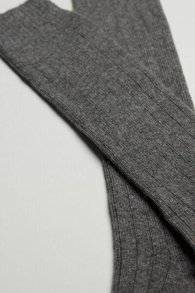 Grey Long Ribbed Socks With Wool And Cashmere, Men, Mid Grey Blend, large image number 2
