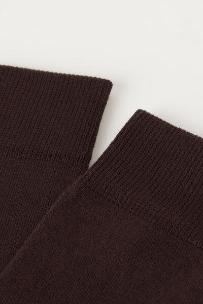 Brown Stretch Cotton Long Socks, Brown, medium