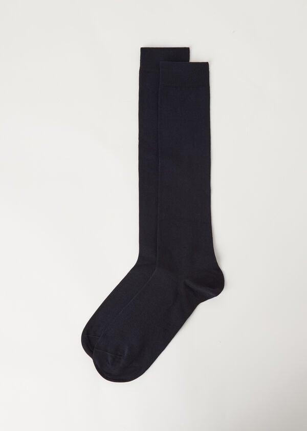 Blue Stretch Cotton Long Socks, , large image number 0