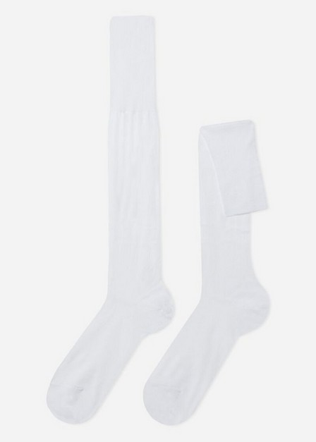 Calzedonia - White Long Lisle Thread Socks, Men