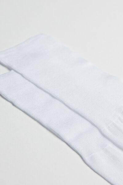 White Long Lisle Cotton Socks, White, medium