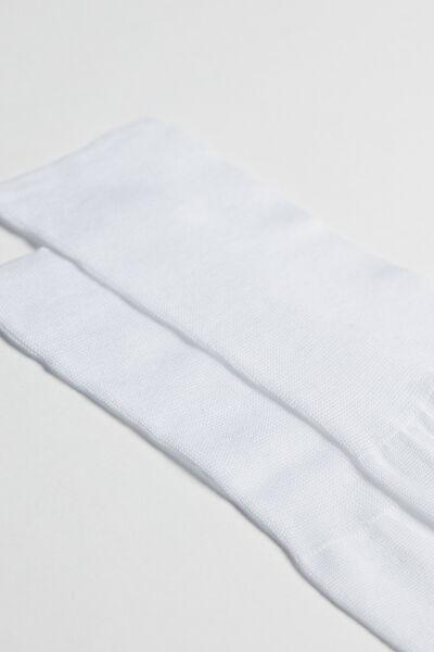 White Long Lisle Cotton Socks, White, medium