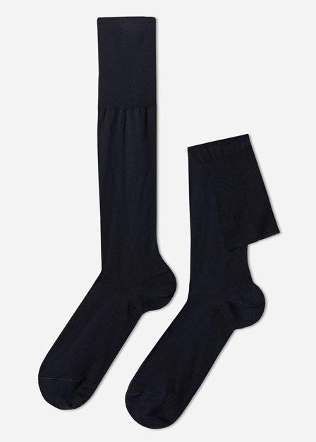 Blue Long Lisle Socks, Men, , large image number 0