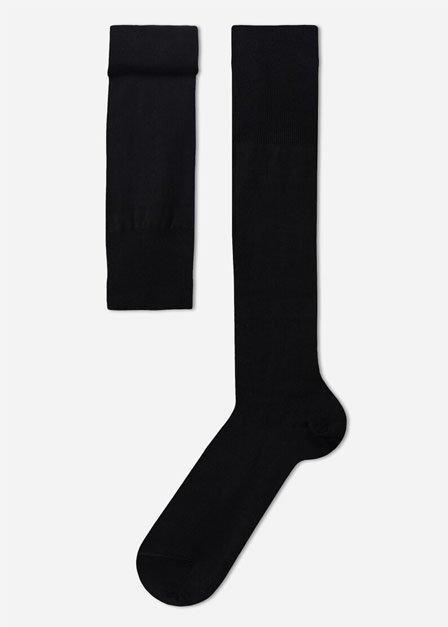 Black Long Lisle Cotton Socks, Black, medium
