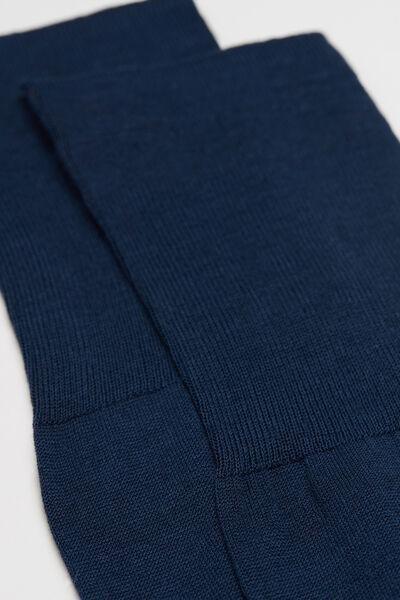 Navy Long Lisle Cotton Socks, Ocean Blue, large image number 0