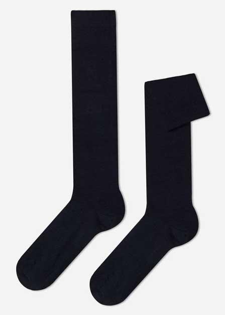 Blue Long Wool And Cotton Socks, , large image number 0