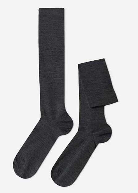 Grey Long Wool And Cotton Socks, , large image number 0