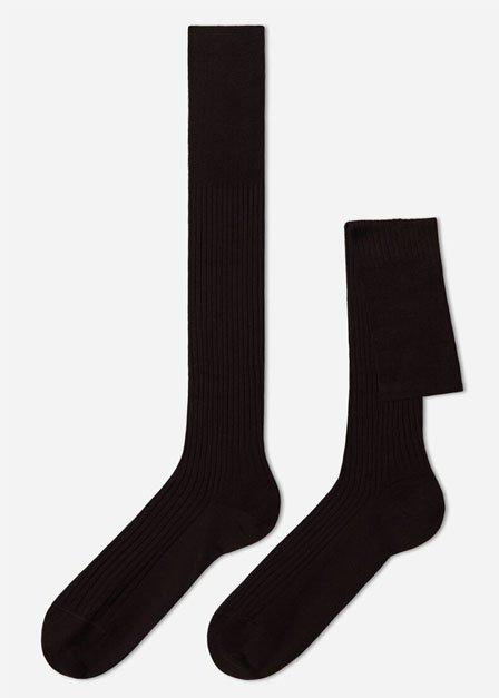 Brown Long Ribbed Lisle Socks, , large image number 0