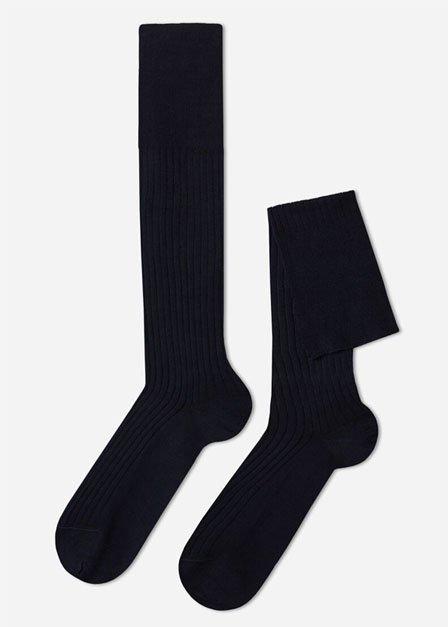 جوارب طويلة مضلعة زرقاء, , medium