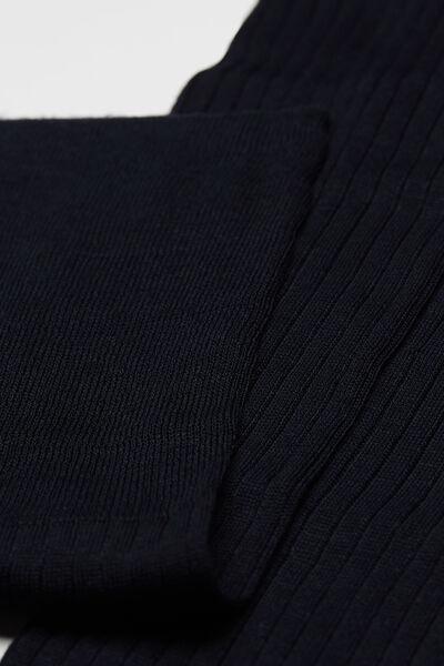 Blue Long Ribbed Lisle Socks, Men, Blue, large image number 0