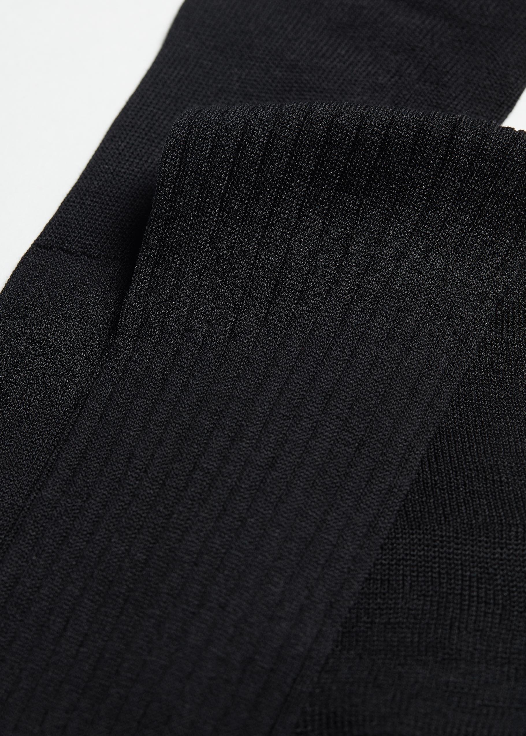 Black Long Ribbed Lisle Socks, , large image number 1
