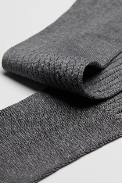 Grey Long Ribbed Lisle Socks, Men, Grey Blend, medium
