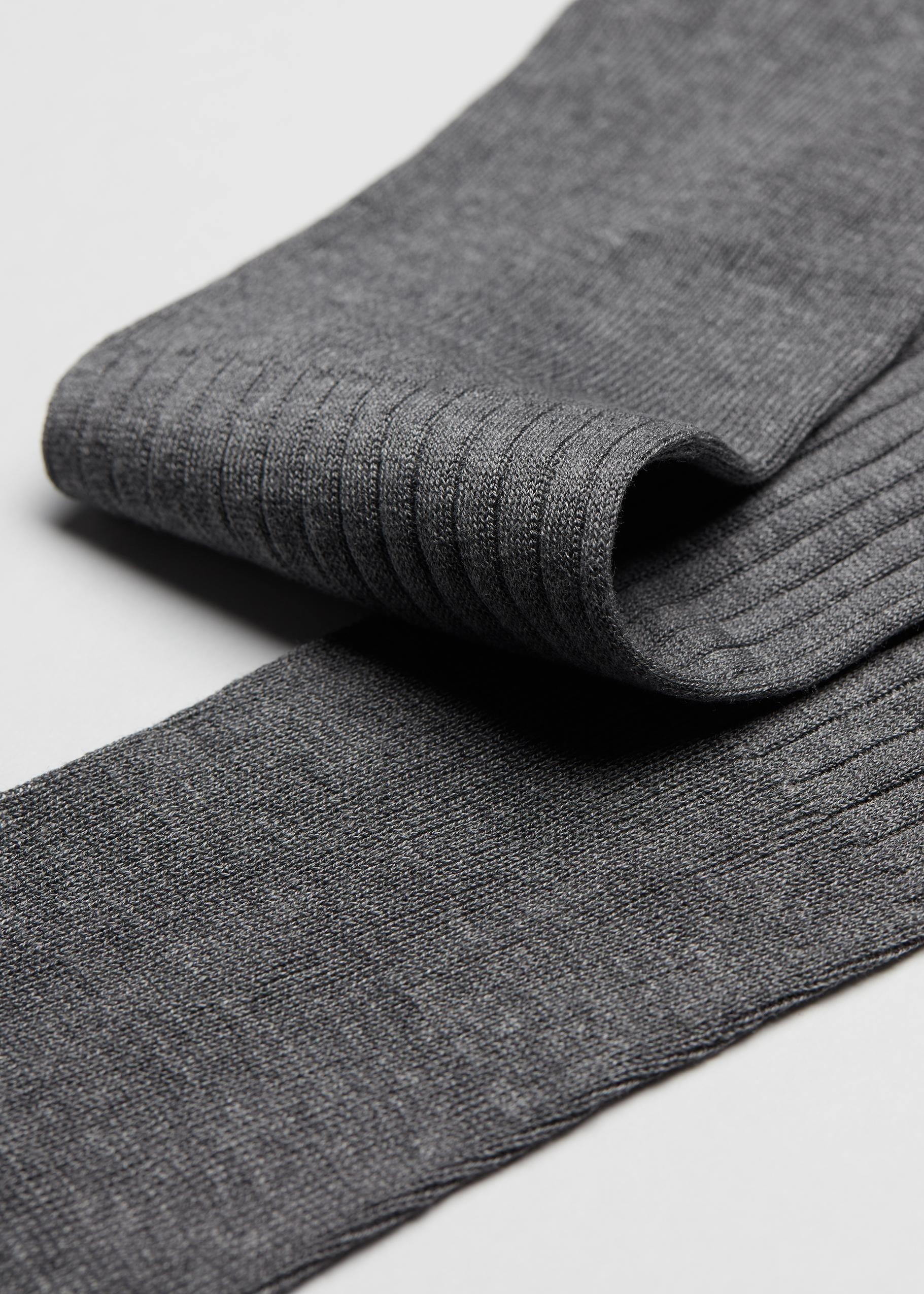 Grey Long Ribbed Lisle Socks, , large image number 1