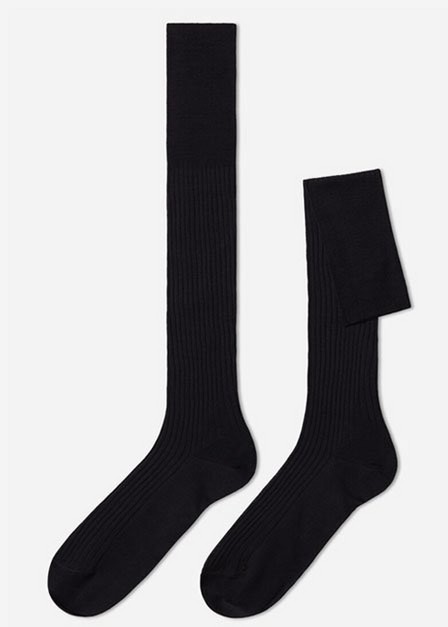 Calzedonia - Charcoal Grey Long Ribbed Lisle Socks, Men