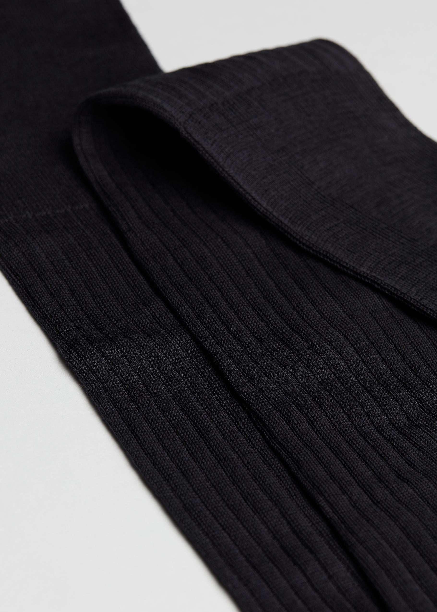 Grey Long Ribbed Lisle Socks, , large image number 1