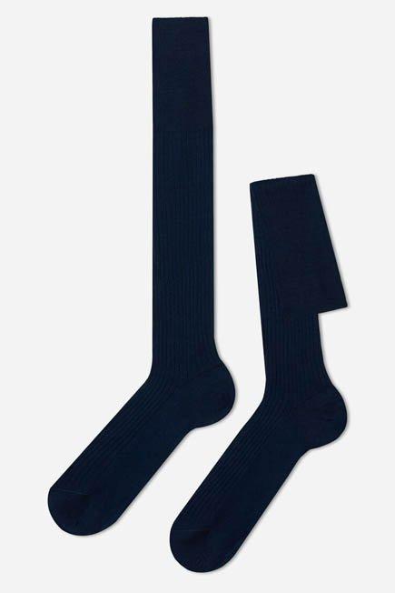 Navy Long Ribbed Lisle Socks, , large image number 0