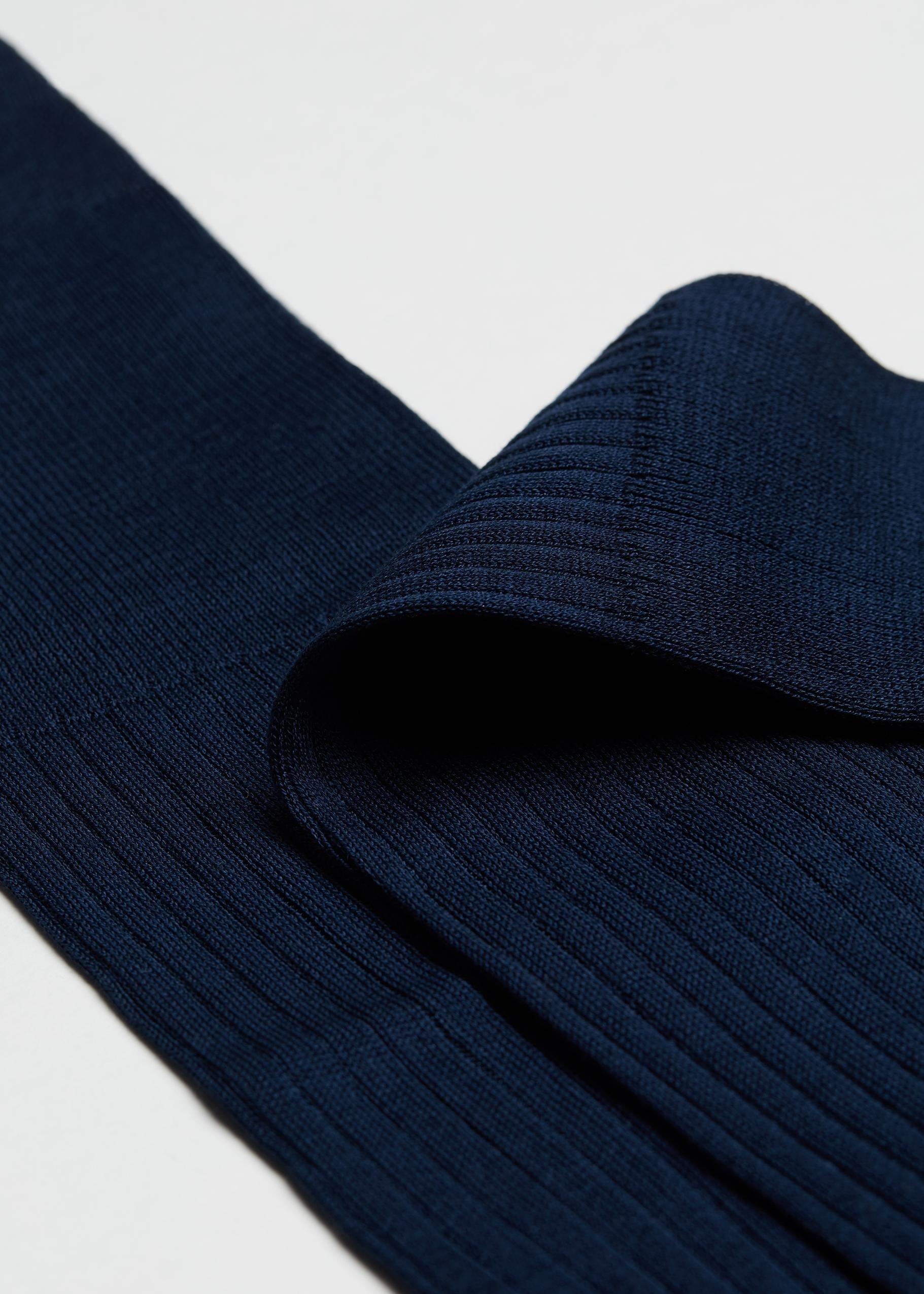 Navy Long Ribbed Lisle Socks, , large image number 1