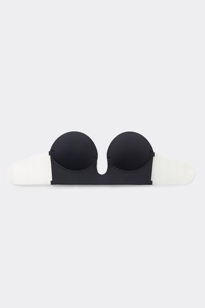 Black Strapless Plunge Front Bra, , large image number 1