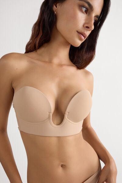 Beige Strapless Bra With Graduated Padding And Plunge Front, Soft Beige, large image number 5