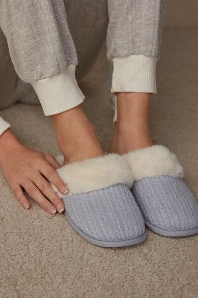 Blue Corduroy And Faux Fur Slippers, , large image number 0