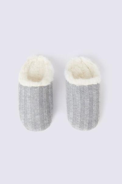 Blue Ribbed Tricot Slippers, , large image number 0
