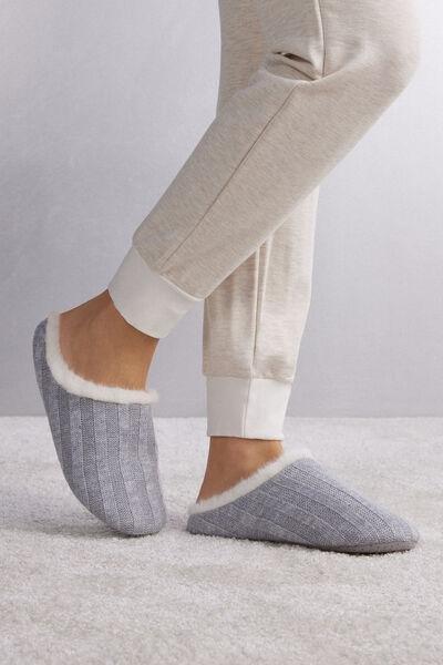 Blue Ribbed Tricot Slippers, , large image number 1