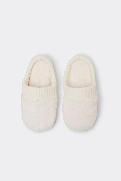 White Faux Fur Slippers, 5601_787J, large image number 1