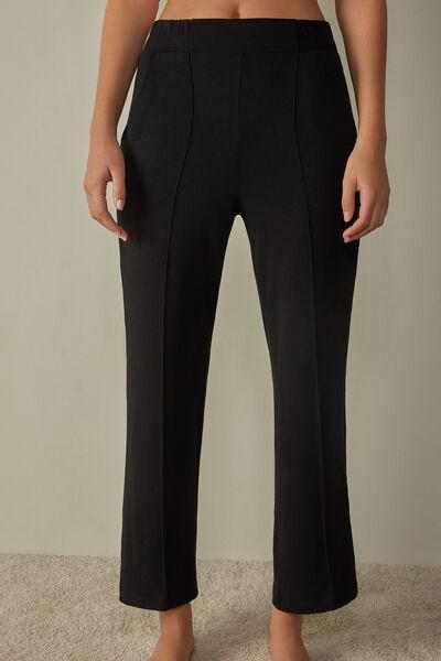 Black Modal Fleece Palazzo Trousers, , large image number 0