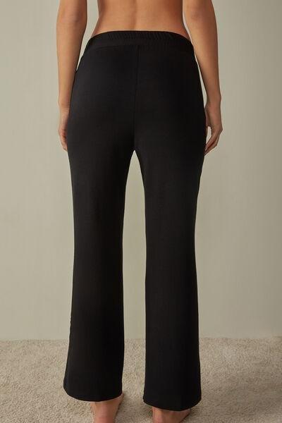 Black Modal Fleece Palazzo Trousers, , large image number 3