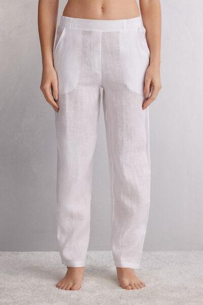 White Weave Linen Trousers, , medium