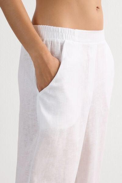 White Weave Linen Trousers, White, large image number 5