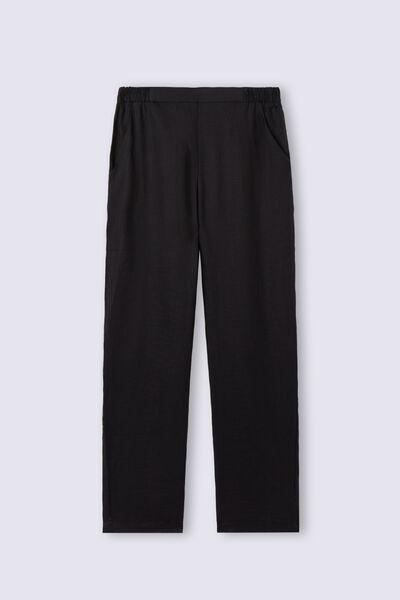 Black Plain Weave Linen Trousers, , large image number 2