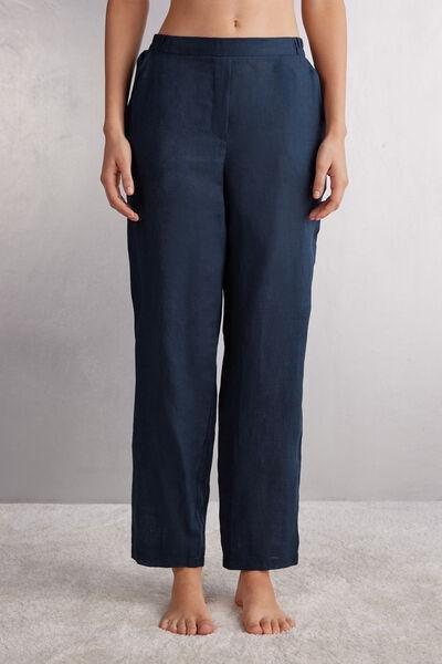Navy Plain-Weave Linen Trousers, 5601_243J, large image number 1