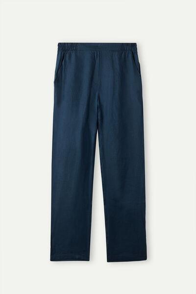 Blue Plain-Weave Linen Trousers, , large image number 2