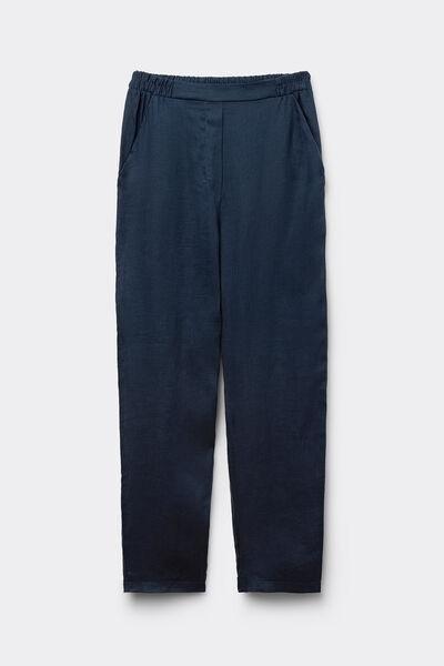 Navy Plain-Weave Linen Trousers, , large image number 2