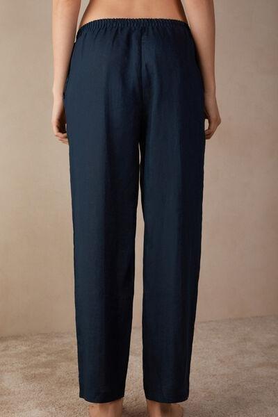 Blue Plain-Weave Linen Trousers, , large image number 3