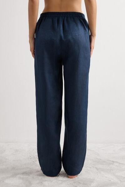 Navy Plain-Weave Linen Trousers, , large image number 3