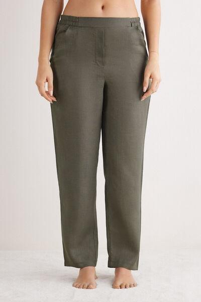 Green Plain-Weave Linen Trousers, , large image number 0