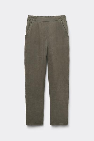 Green Plain-Weave Linen Trousers, , large image number 1